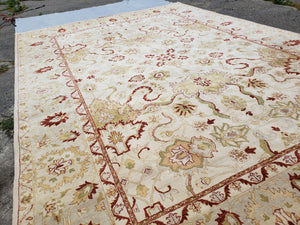 Vintage Oushak Area Rug, Hand-Knotted, Wool, Cream Beige Maroon, 10x15 Rug, 10x14 Rug, Large Oriental Carpet