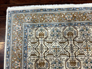 Indo Persian Rug 6x9, Beige, Allover Pattern, Vintage Wool Oriental Carpet