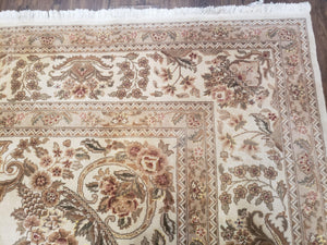 Sino Persian Rug 8x11, Ivory Floral Carpet, Vintage Wool Rug, Elegant Dining Room Rug, Hand Knotted Oriental Rug