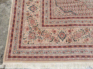 Stunning Oversized Pak Persian Oriental Rug 12x15, Hand Knotted Wool & Silk Palace Sized Carpet, Mahi Pattern, Very Fine, Peach Beige, Wow