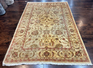Peshawar Rug 6 x 9.6, Pakistani Chobi Carpet, Neutral Colors, Vintage Rug for Modern Home, Handmade Wool Rug, Beige