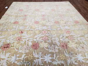 Modern Tibetan Rug 6x9, Wool and Silk Tibetan Rug, Handmade Tibetan Rug, Silk Flowers, Contemporary Rug, Soft Rug, Tibetan Area Rug, Tan