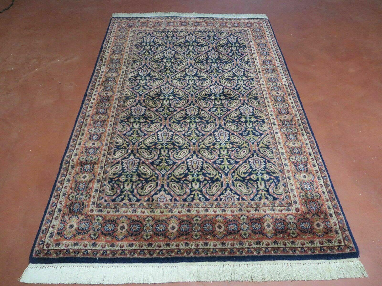 4' X 6' Vintage Fine Handmade India Floral Oriental Wool Rug Carpet Blue Red