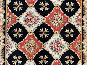 Wide Runner Rug 6x17 ft, Custom Made Vintage Stark Carpet 6 x 17 ft, Red Black Ivory, Corridor Hallway Rug, European Panel Design, Floral