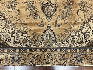 Antique Persian Tabriz Rug 9x12, Floral Medallion Rug, Hand-Knotted Wool Oriental Carpet, Room Sized Handmade Rug, 9 x 12 Vintage Farmhouse Rug