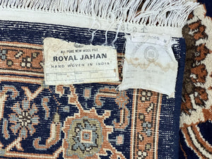 Indo Heriz Rug 6x8, Wool Hand Knotted Vintage Oriental Carpet, Orange-Red Ivory & Navy Blue, Medallion Rug, Handmade Indo Persian Rug