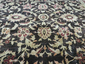 11' X 15' Vintage Hand Knotted Indian Agra Wool Rug Hand Made Dark Brown Floral