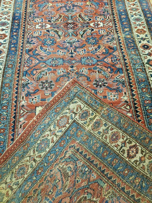 3' 8" X 11' Antique Handmade Turkish Wool Rug Veg Dye Runner Nice Rusted Red