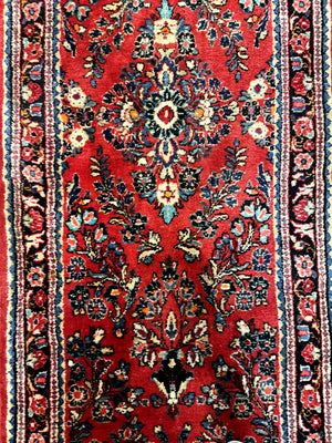 RESERVED Long Persian Sarouk Runner Rug 2.9 x 21, Rare Size for Long Hallway, Wool, Vintage, Floral, Red