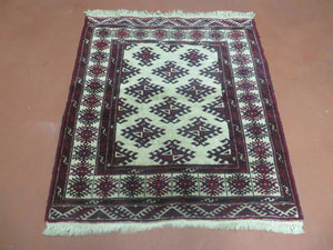 3' X 3' Vintage Handmade Turkoman Bokhara Yamud Wool Rug Nice