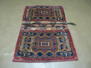 3' X 4.5' Antique Handmade Turkish Tribal Wool Rug Double Saddle Bag Nice