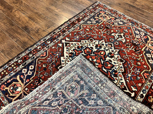 Persian Bakhtiari Rug 5 x 6.6, Tribal Geometric Carpet, Red Ivory, Handmade Wool Medium Sized Oriental Rug, Semi Antique Vintage