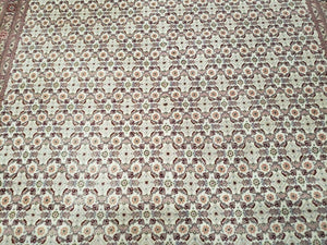 Vintage Persian Tabriz Rug 5x7, Beige and Green, Hand Knotted Handmade Wool Oriental Carpet 5 x 7 ft, Allover Pattern, Traditional Rug, Medium Size