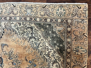 Antique Persian Tabriz Rug 9x12, Floral Medallion Rug, Hand-Knotted Wool Oriental Carpet, Room Sized Handmade Rug, 9 x 12 Vintage Farmhouse Rug