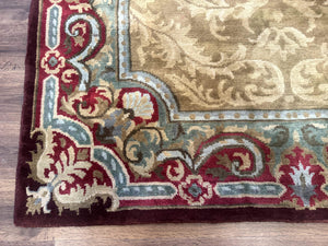 Tibetan Aubusson Rug 6x9, Gold-Beige, Soft Wool Pile, Handmade
