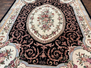 Aubusson Rug 8x10, Floral, Wool Pile, Elegant, European Design, Handmade, Fine