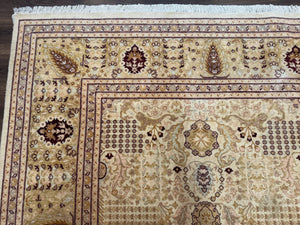 Pakistani Carpet 9x12, Finely Hand Knotted 270 KPSI, Cream, Allover Pattern