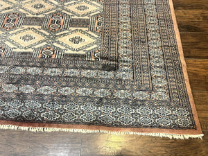 Turkoman Bokhara Rug 8x11, Camel Hair Color, Handmade Vintage Wool Pakistani Carpet