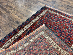 Persian Kurdish Rug 5x6, Wool Hand Knotted Vintage Carpet, Red Blue Cream, Boteh Paisley Pattern, 5 x 6 Medium Sized Oriental Rug