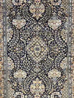 Pak Persian Rug 5x7, Wool Hand Knotted Vintage Fine Oriental Carpet, Birds, Floral Medallion, Traditional Oriental Rug, Dark Blue