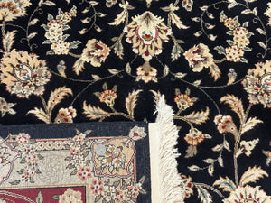 Sino Persian Rug 9x12, Fine Elegant Oriental Carpet 200 KPSI, Black and Dark Red, Allover Floral