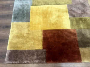Modern Tibetan Wool Rug 8x10, Multicolor, Thick Pile, Contemporary, Nepali, Handmade