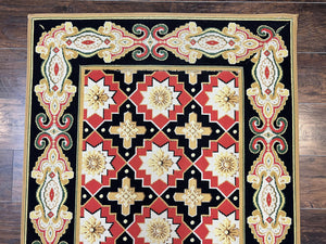 Vintage Runner Rug 3.5 x 14, Long Runner Rug, Stark Custom Made Carpet, European Design, Red Black Ivory Tan, Long Rug for Hallway