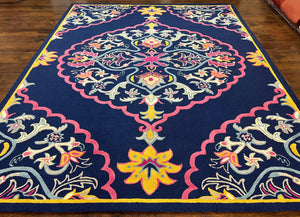Safavieh Rug 8x10 Belagio Collection, Navy Blue Pink Yellow, Power-Loomed Wool Carpet, Floral Area Rug, Modern Rug, Room Sized 8 x 10 ft Rug