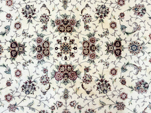 Sino Persian Rug 9x12, Floral Allover Design, 170 KPSI, Ivory and Dark Maroon