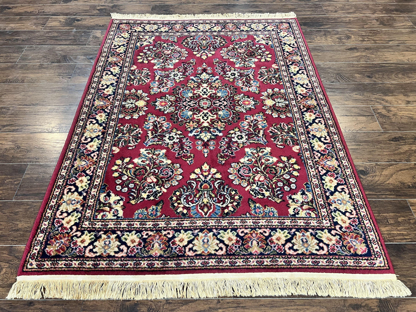 Karastan Rug 4.6 x 6 Lanamar Sarouk #5528, Red Wool Karastan Oriental Carpet, Discontinued, Antique, Wool Pile