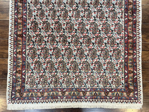 Persian Rug 4x6, Mashad Kashmar Rug, Boteh Paisley Design, Allover Repeated Pattern, Ivory Hand Knotted Vintage Semi Antique Persian Oriental Carpet