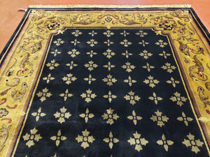 6x9 Aubusson Design Nepali Tibetan Rug Black & Tan Hand-Knotted Wool Carpet Soft Plush Pile New Rug Nice