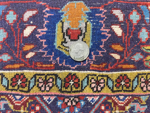 Persian Bidjar Rug 4x6, Handmade Oriental Carpet, Fine Weave, Herati Mahi Pattern, Vintage, Red, 300 KPSI