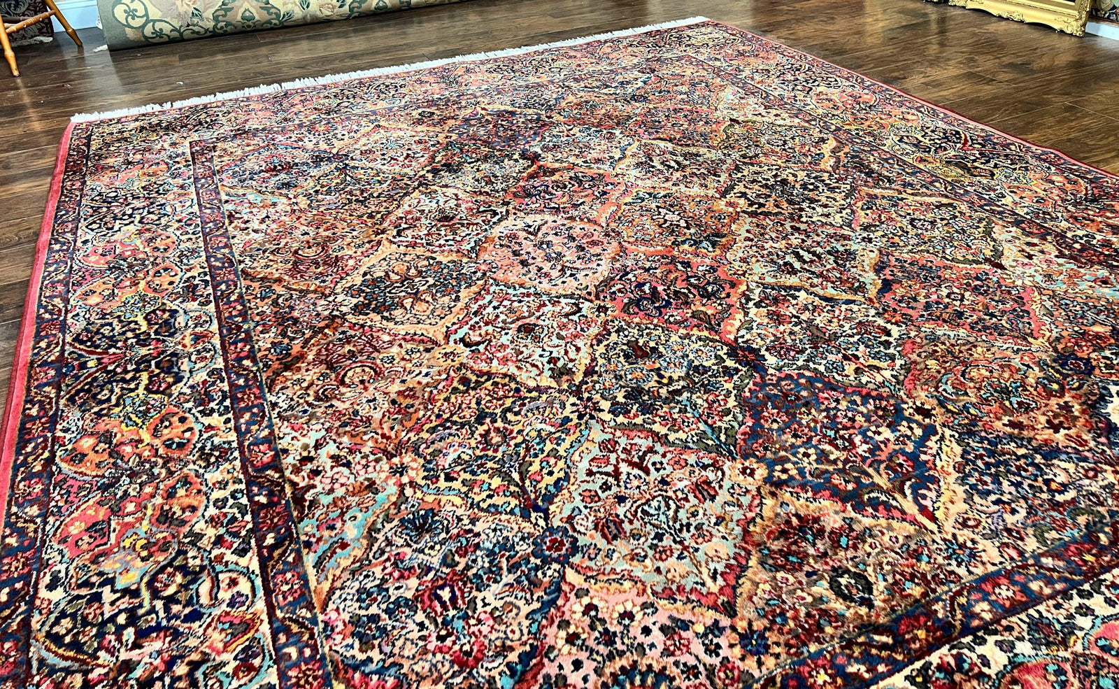 Antique Karastan Rug 8.8 x10.6 Multicolor Panel Kirman #717, Wool Karastan Rug, Vintage Multipanel Kirman, Original Collection 700 Series