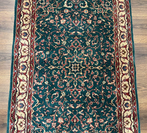 Dark Green Indo Persian Rug 2.5 x 4, Hand Knotted Wool Small Oriental Carpet