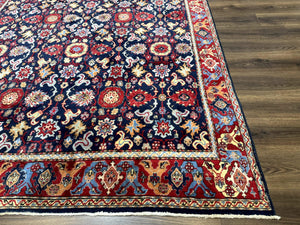 Persian Sarouk Mahal Rug 7x11, Navy Blue Multicolor Colorful Persian Carpet, Mina Khani Allover Pattern, Vintage Persian Rug