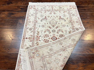 Sino Persian Rug 3x5, Wool with Silk Highlights, Ivory Floral Traditional Wool Area Rug, Fine Oriental Carpet, Vintage 3 x 5 Handmade Rug