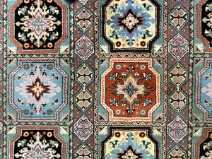 Moroccan Rug 7x8, Wool Hand Knotted Vintage Carpet, Multicolor Panel Design Oriental Rug
