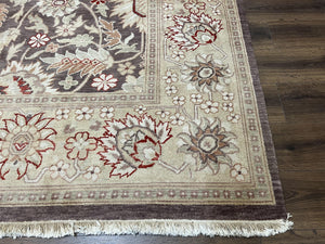 Vintage Indian Rug 9x12, Sultanabad Area Rug 9 x 12, Wool Hand Knotted Living Room Oriental Carpet, Eggplant and Khaki Color, Teawashed Rug