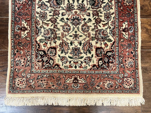 Sino Persian Rug 3x6, Short Runner Rug, Floral Medallion, Beige and Salmon Red, Wool Vintage Hand Knotted Fine Oriental Carpet 3 x 6 ft