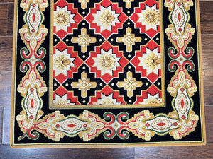 Vintage Runner Rug 3.5 x 14, Long Runner Rug, Stark Custom Made Carpet, European Design, Red Black Ivory Tan, Long Rug for Hallway