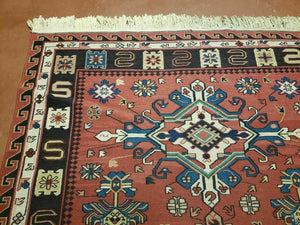 4' X 6' Vintage Russian Kilim Handmade Caucasian Soumak Flat Weave Wool Rug