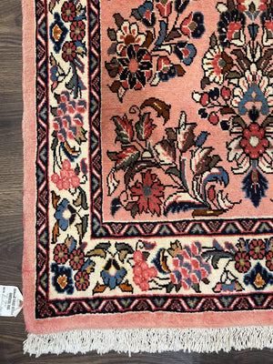 Persian Sarouk Runner Rug 2.9 x 13.6, Wool Floral Hand Knotted Runner