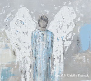 "Faithful Protector" Giclée Print Angel Painting Abstract Male Guardian Angel Blue Grey Wall Art
