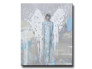 "Faithful Protector" Giclée Print Angel Painting Abstract Male Guardian Angel Blue Grey Wall Art