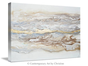 "Ingrained in My Soul" GICLÉE PRINT FRAMED CANVAS Art Abstract Painting Neutral White Beige Gold Leaf Marbled Coastal