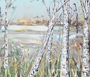 "Just Breathe" Giclee Print Art Abstract Landscape Painting Birch Trees Light Blue White