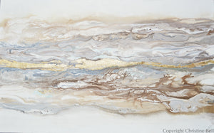 "Ingrained in My Soul" GICLÉE PRINT FRAMED CANVAS Art Abstract Painting Neutral White Beige Gold Leaf Marbled Coastal