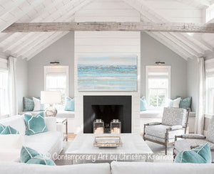 "Serene" GICLÉE PRINT Art Abstract Light Aqua Blue Painting White Grey Coastal Decor Wall Art