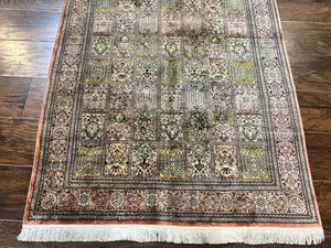 Magnificent Persian Silk Rug 3.7 x 5, Persian Qum Rug, Panel Design, Kheshti Garden, Extremely Fine 650 KPSI - 70 Raj, Hand Knotted, Vintage, Multicolor